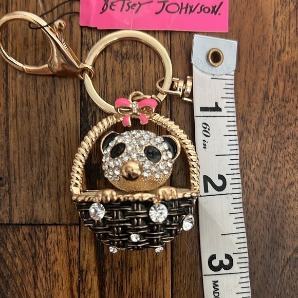 NWT Betsey Johnson Panda Bear in basket Charm Rhinestones Bag Handbag Keychain - Picture 6 of 8